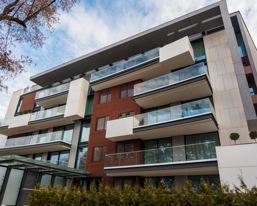 Modern apartment house during the day, Bucharest, Romania